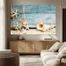 Seashells on Rustic Wooden Background, Seashells Wall Art