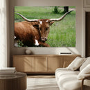 Longhorn Steer Canvas Wall Art – Rustic Nature Triptych