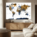 Modern Abstract World Map Canvas Wall Art – Framed Blue and