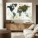 Vintage World Map Wall Art Canvas Print, Framed Rustic Earth