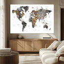 Modern Metallic World Map Canvas Wall Art – Framed