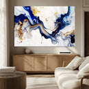 Golden Cascades on Midnight Blue – Deep Blue Abstract Wall