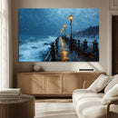 Stormy Night at Beach Pier Oil Painting Large Wall Art