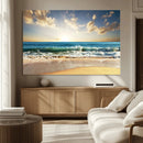 Golden Sunset Beach Triptych Canvas Wall Art for Living Room