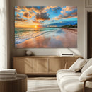Serene Beach Sunset Wall Art | Coastal Ocean Canvas Print |