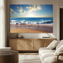 Serene Ocean Sunset Canvas Wall Art - Beach Waves at Sunset,