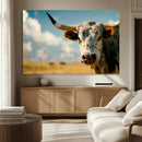 Longhorn in the Prairie - Stunning Ranch-Style Triptych Wall