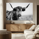 Texas Cow Longhorn Wall Art Canvas Print in Black and White