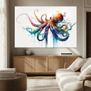 Watercolor Vibrant Octopus Wall Art Canvas Print | Abstract
