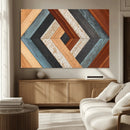 Geometric Wood Art Wall Decor Canvas Print, Rustic Wooden