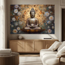 Golden Buddha Wall Art Canvas Print | Zen Meditation Floral