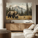 Rustic Grizzly 399 Bear Family Wall Art Canvas Print