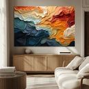 Blue Orange Abstract Wave Wall Art Canvas Print, Framed Blue
