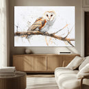 Barn Owl Wall Art on Branch | Stunning Canvas Print for