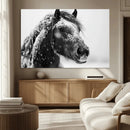Winter Horse Canvas Print | Large 3-Panel Black White Equine