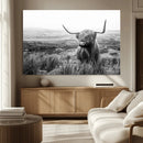 Scottish Highland Cow Wall Art | Black and White Canvas