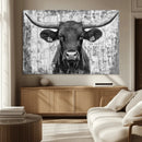 Abstract Longhorn Bull Wall Art Canvas Print - Rustic Texas