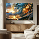 Ocean Wave at Sunset Canvas Wall Art – Vibrant Coastal Beach