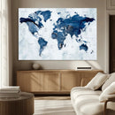 Modern Blue World Map Canvas Print – Framed Wall Art,