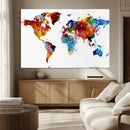 Colorful World Map Canvas Wall Art Print, Contemporary