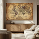 Vintage World Map Wall Art Canvas – Antique Style Push Pin