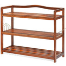 2-Tier Acacia Wood Shoe Rack with 4 Side Metal Hooks by DirectDeals
