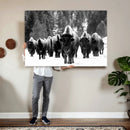Bison Herd in Snow Wall Art Canvas Print | Rustic Western
