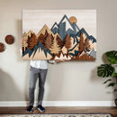 Rustic Abstract Wood Panel Effect Canvas Mountain Range Top