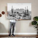 Black White Arizona Desert Canvas Wall Art Cactus Farmhouse