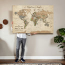 Custom Framed Push Pin Map Wall Art Canvas Print, Rustic