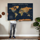 Custom Push Pin World Map Wall Art Canvas Print – Personalized Travel Tracker with Pins Framed Large for Home and Office Decor