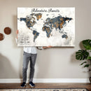 Custom Push Pin World Map Canvas Print – Framed Personalized