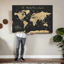 Custom Push Pin World Map Wall Art Canvas Print – Personalized Travel Tracker with Pins Framed Large for Home and Office Decor