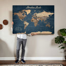Personalized Vintage Push Pin World Map Canvas Print –