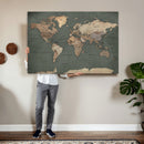 Rustic Black and Wood World Map Canvas Wall Art – Framed