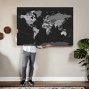 Black World Map Wall Art Canvas Print – Detailed Map of the