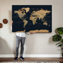 Vintage World Map Canvas on the Dark Background Wall Art