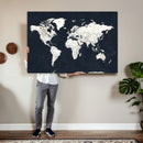 Black World Map Wall Art Canvas Print for Home Office and