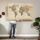 Vintage World Map Canvas Wall Art - Rustic Grunge Texture