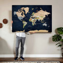 Minimalist World Map Canvas Wall Art - Watercolor Blue and
