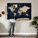 Minimalist World Map Canvas Wall Art - Watercolor Blue and