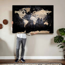 Grunge World Map Wall Art | 3-Panel Large Beige and Brown