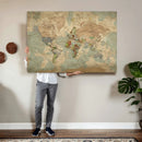 World Map Wall Art Canvas Print, Rustic Map Print, Framed