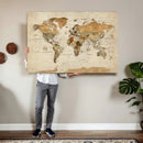 Vintage World Map Canvas Print – Framed Rustic Detailed Map