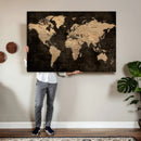Brown World Map Canvas Print – Modern Travel Map Wall Art,