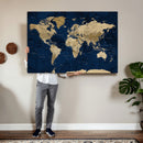Navy Blue World Map Canvas Print – Detailed Map Minimal Navy