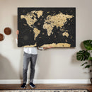 Vintage Blue and Brown World Map Canvas Wall Art – Framed