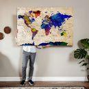 Colorful World Map Canvas Wall Art – Abstract Watercolor Map