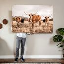 Texas Longhorn Cattle Wall Art Canvas Print, Sepia Western