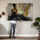 Black Woman Canvas Wall Art — Black Gold Gown Fashion Print by MyGreatCanvas | Canvas Wall Art Prints | Photo Prints & Wall Decor